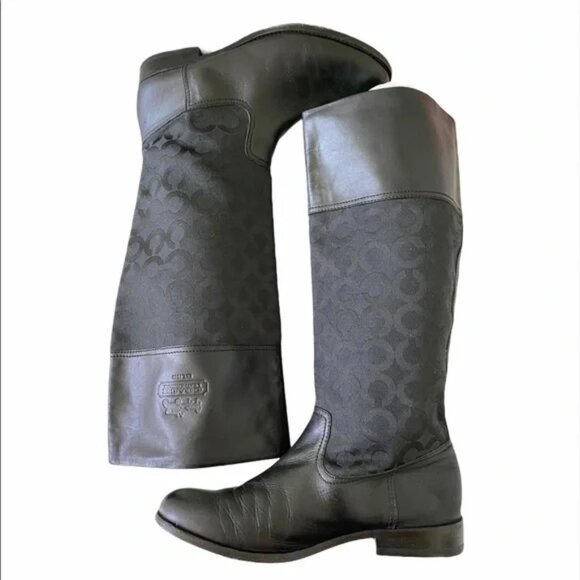 Coach Shoes - Coach Black Leather Classic Logo Canvas Chrissi Riding.  SZ 7.5
